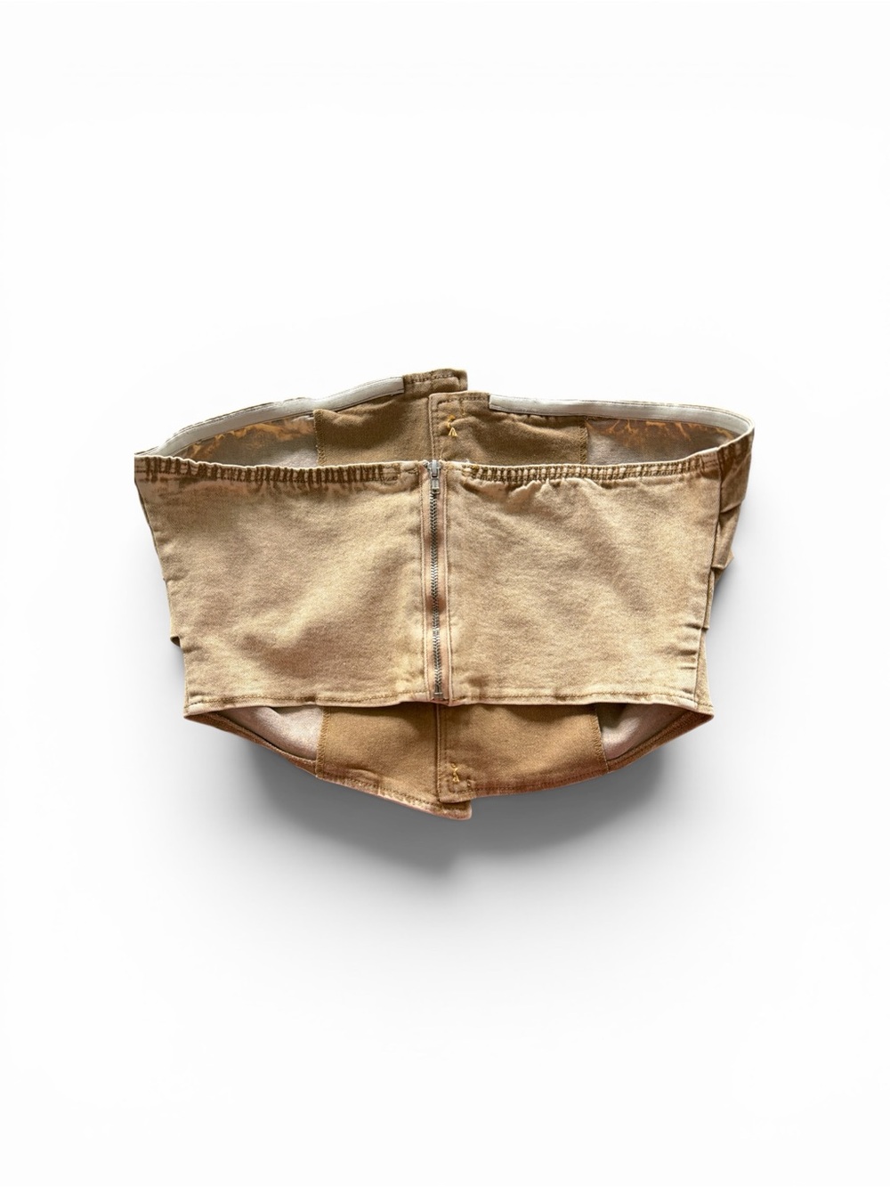 Strapless Whimsy Goth Pearl-Button Crop Top in Khaki Size L - Picture 3 of 3